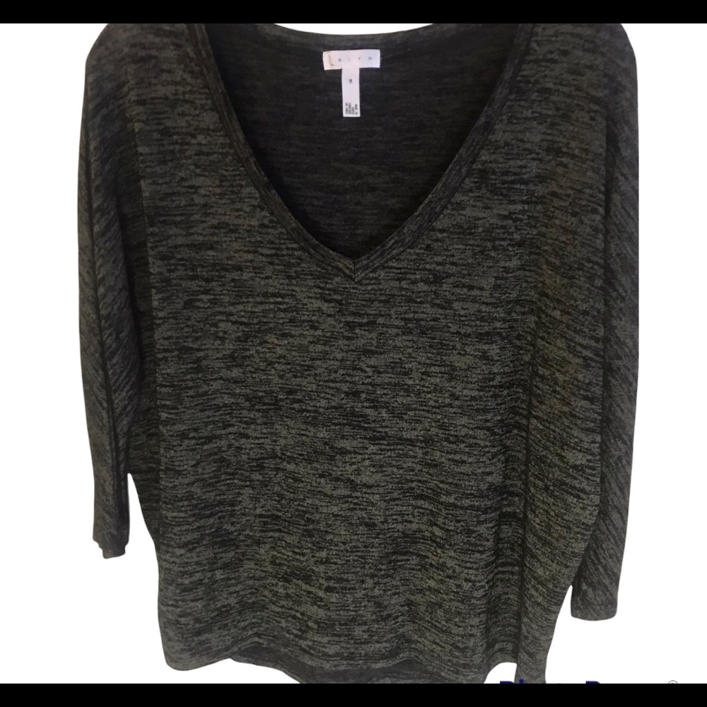Leith V-neck womens marled green & black relaxed top Dolman sleeves SZ M